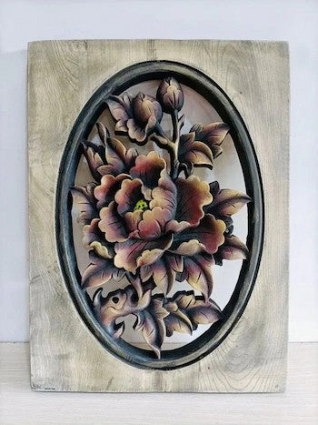 A vintage style wood carving painting in brown color