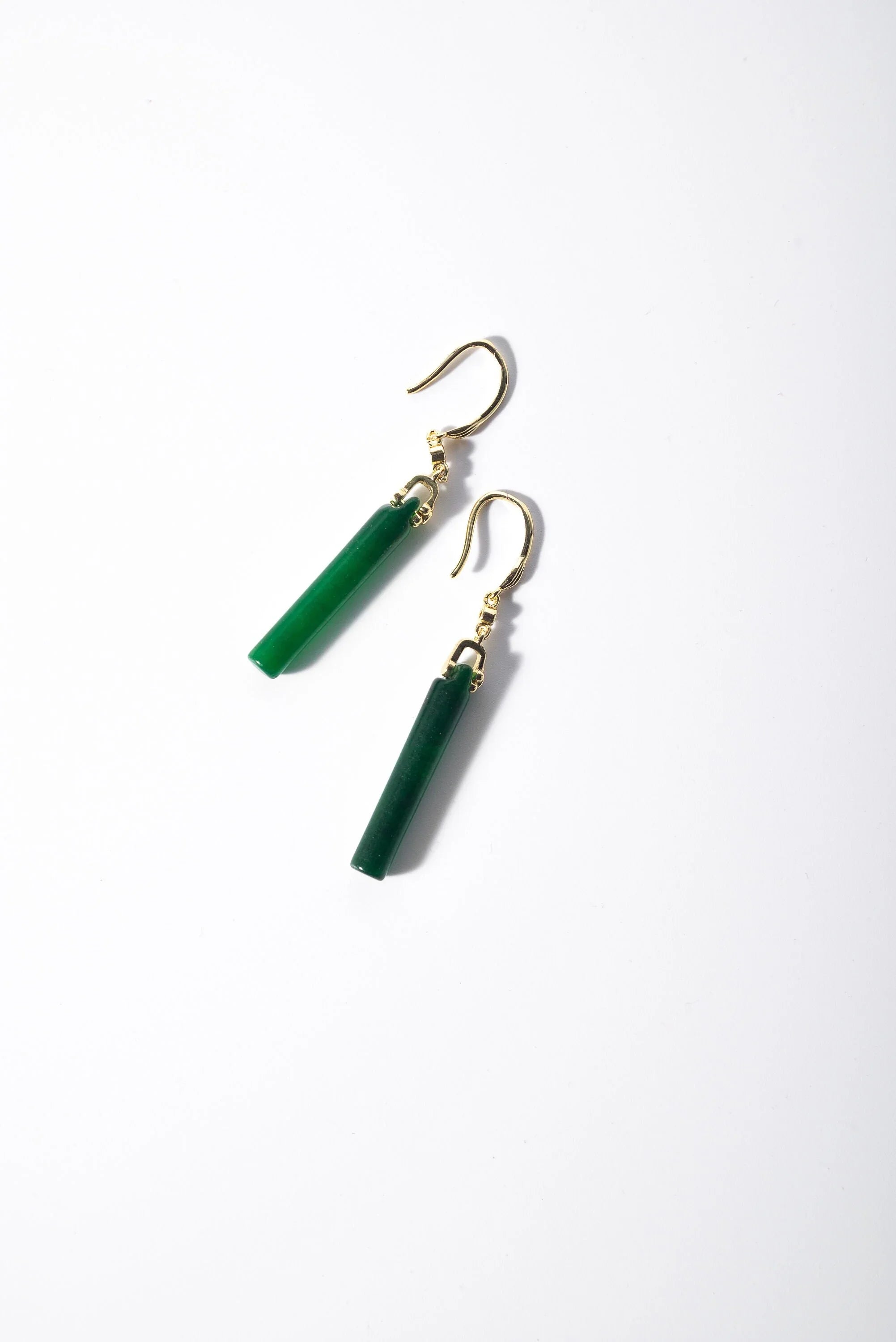 Long Green Jade Tube Earrings – Elegant Gold Dangle Jewelry | Handmade Real Chinese Jade Gift