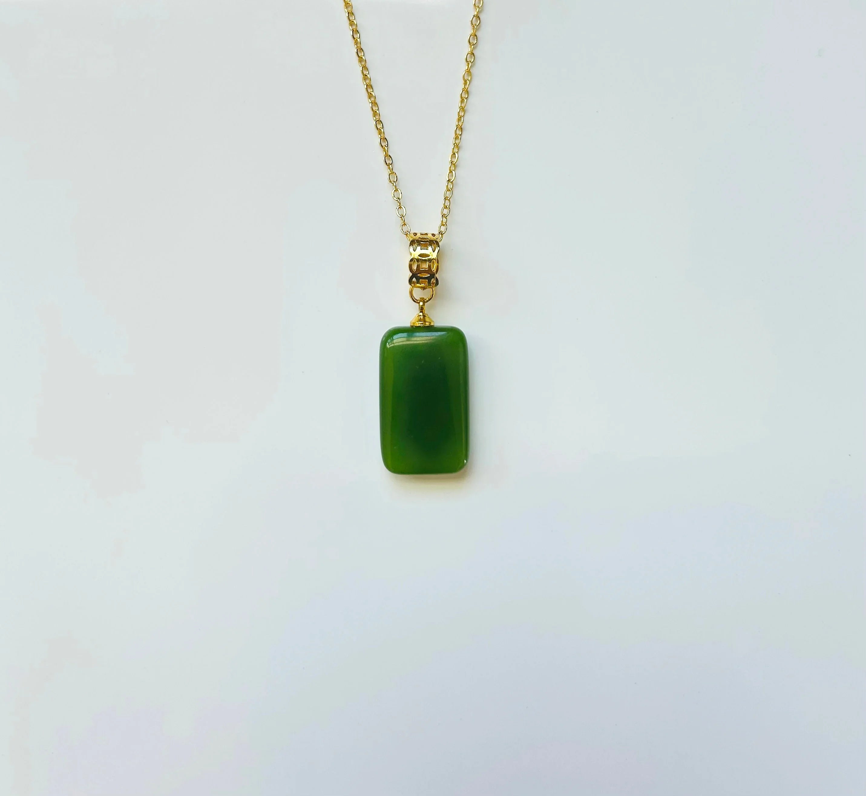 Square Green Jade Necklace.Minimalistic gold Jade cube Pendant 16''.Simple Jade Jewelry.Small Jade Pendant.Real Chinese Jade.Gift for her.