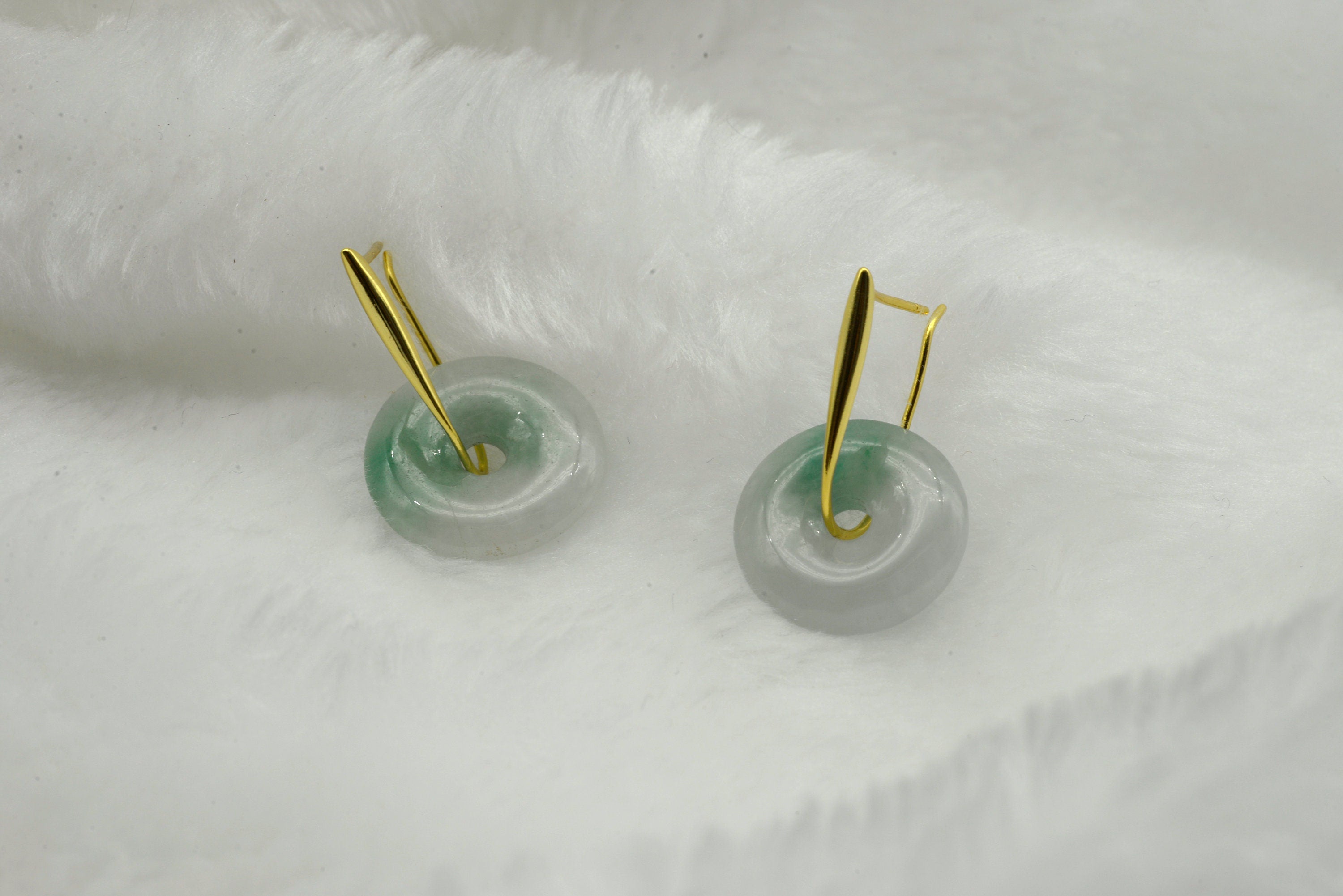Modern Gold Jade Donut Earrings – Green or White Natural Jade Dangle Jewelry | Genuine Chinese Jade Gift