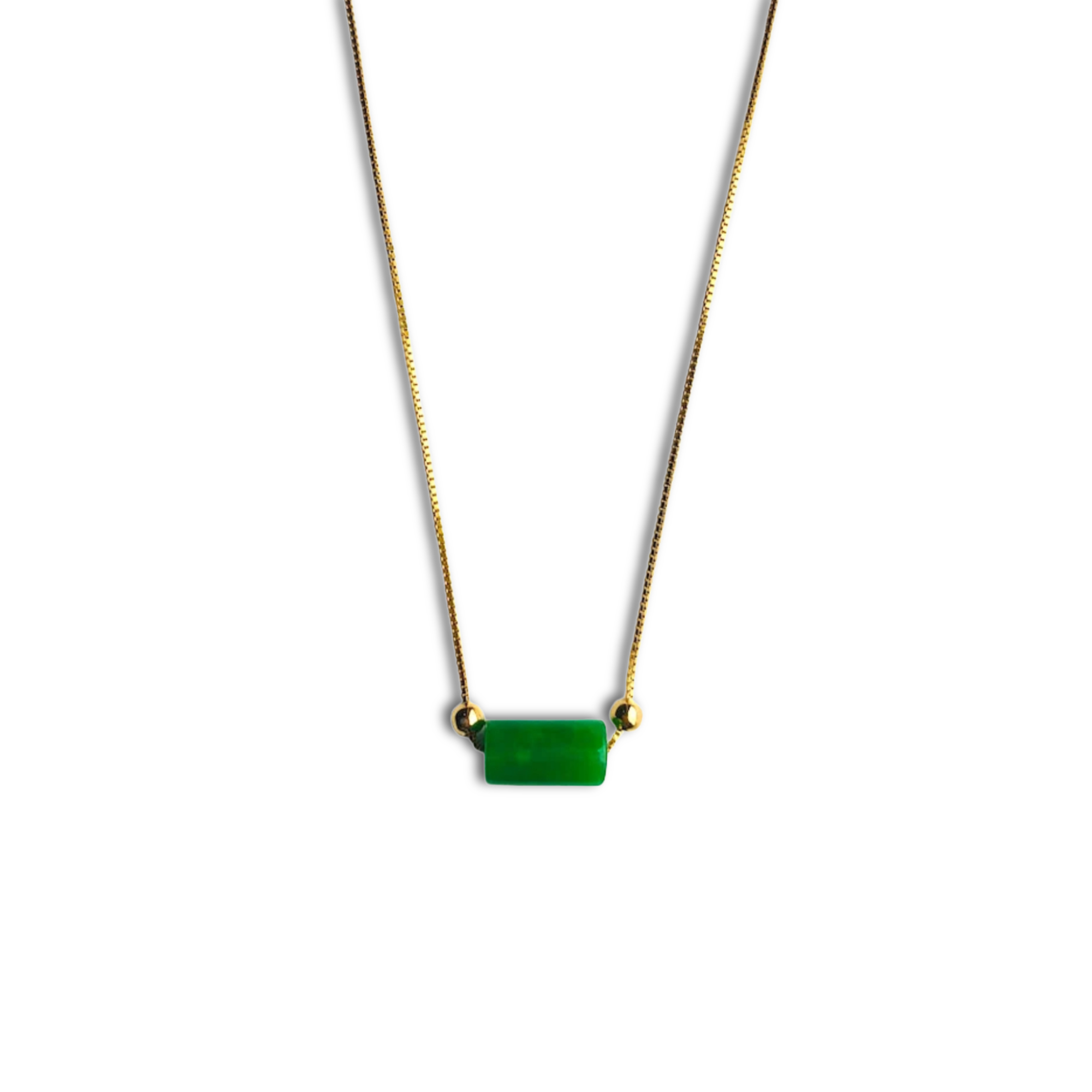 18k Gold Minimalist Jade Choker Necklace – Dark Green Bead Pendant 16" | Dainty Genuine Vintage-Inspired Jade Jewelry
