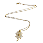 Gold necklace with a white pendant on a white background