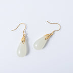 14k Gold Teardrop White Jade Earrings – Elegant Real Jade Drop Earrings | Dangle Gift Jewelry