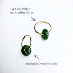 Mini 18k Gold Jade Donut Earrings.Small Green Jade Drop Hoop Earrings.Minimalist Tiny Jade Circle Jewelry.Natural Round Jade Earrings.Gift
