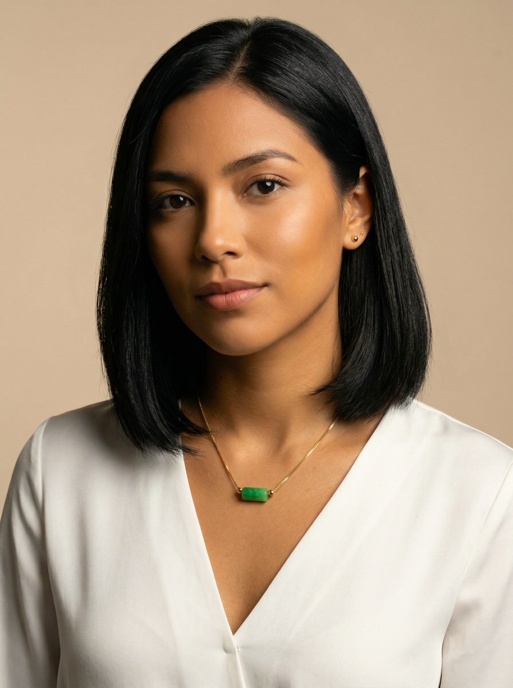 18k Gold Minimalist Jade Choker Necklace – Dark Green Bead Pendant 16" | Dainty Genuine Vintage-Inspired Jade Jewelry