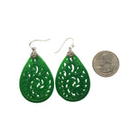 Vintage Geschnitzte Jade Ohrringe.Natürliche grüne Jade Ohrringe.Sterling Silber Jade Ohrringe.Tropfen Ohrringe.Chinesischer Jade Smaragd