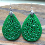 Vintage Geschnitzte Jade Ohrringe.Natürliche grüne Jade Ohrringe.Sterling Silber Jade Ohrringe.Tropfen Ohrringe.Chinesischer Jade Smaragd