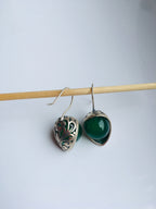 Half Moon Green Jade Earrings | with Intricate Sterling Silver Lace Design