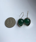 Half Moon Green Jade Earrings | with Intricate Sterling Silver Lace Design