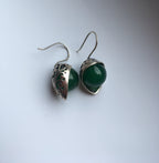 Half Moon Green Jade Earrings | with Intricate Sterling Silver Lace Design