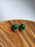 Half Moon Green Jade Earrings | with Intricate Sterling Silver Lace Design