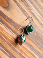 Half Moon Green Jade Earrings | with Intricate Sterling Silver Lace Design