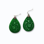 Vintage Geschnitzte Jade Ohrringe.Natürliche grüne Jade Ohrringe.Sterling Silber Jade Ohrringe.Tropfen Ohrringe.Chinesischer Jade Smaragd