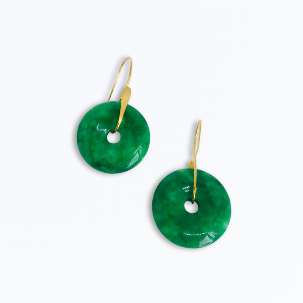 Big Emerald Green Jade Donut Earrings – 18k Gold Circle Earrings | Real Jade Pi Disc Jewelry Gift