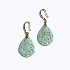Light Green Jade Lace Teardrop Earrings – Gold Vintage Dangle Jade Jewelry | Handmade Chinese Jade Gift