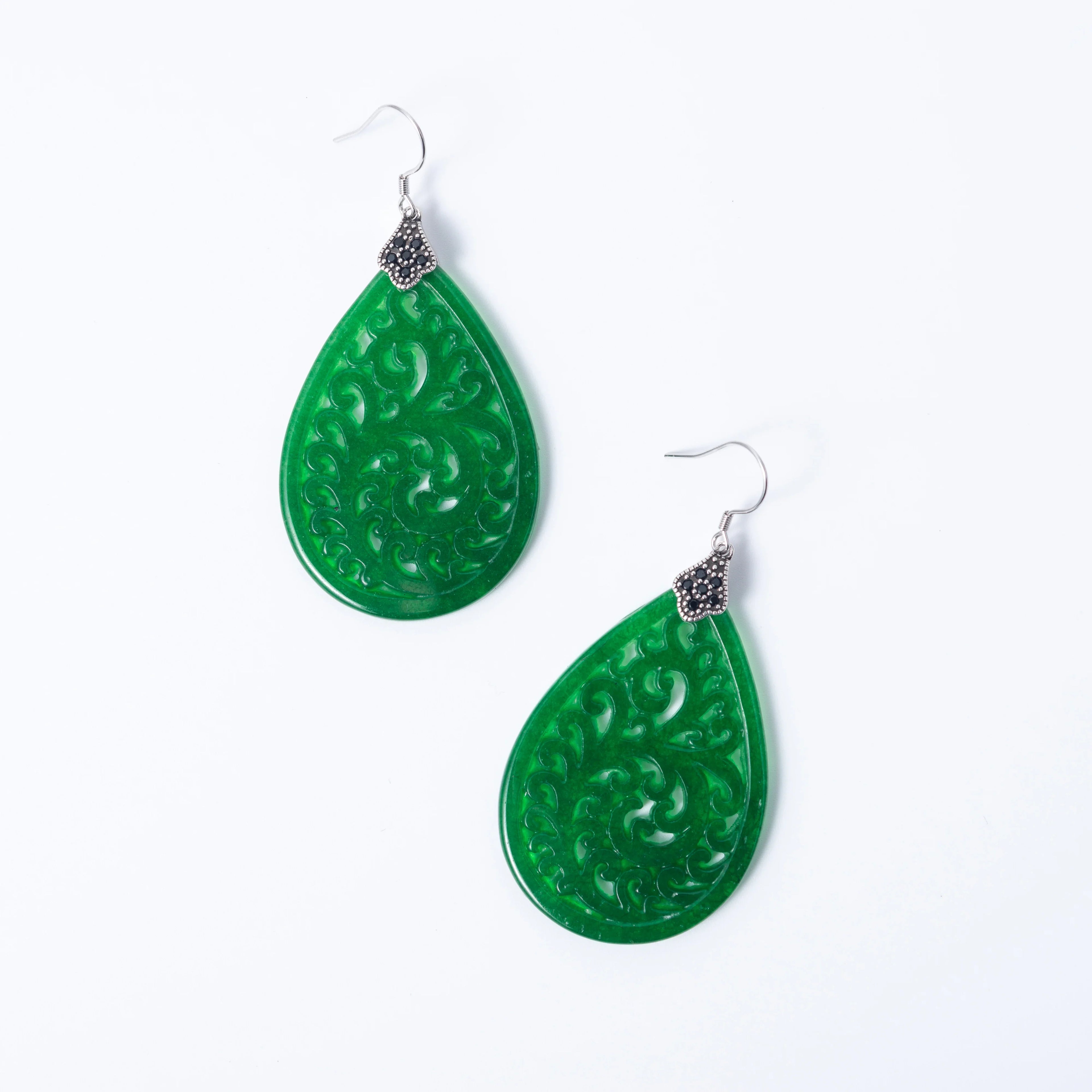 Elegant Chinese jade earrings with large teardrop stone, perfect gift for her