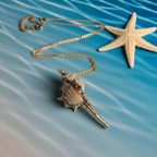 Front view of real conch shell necklace with 18k gold plated or silver chain