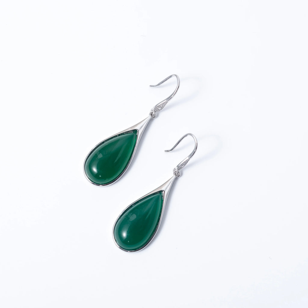 Dark green jade earrings with natural stone texture and glossy 925 sterling silver finish