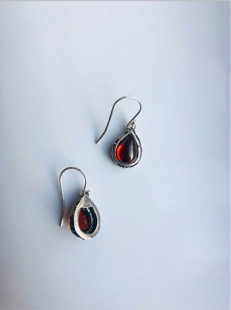 the close look of the red ruby earrings