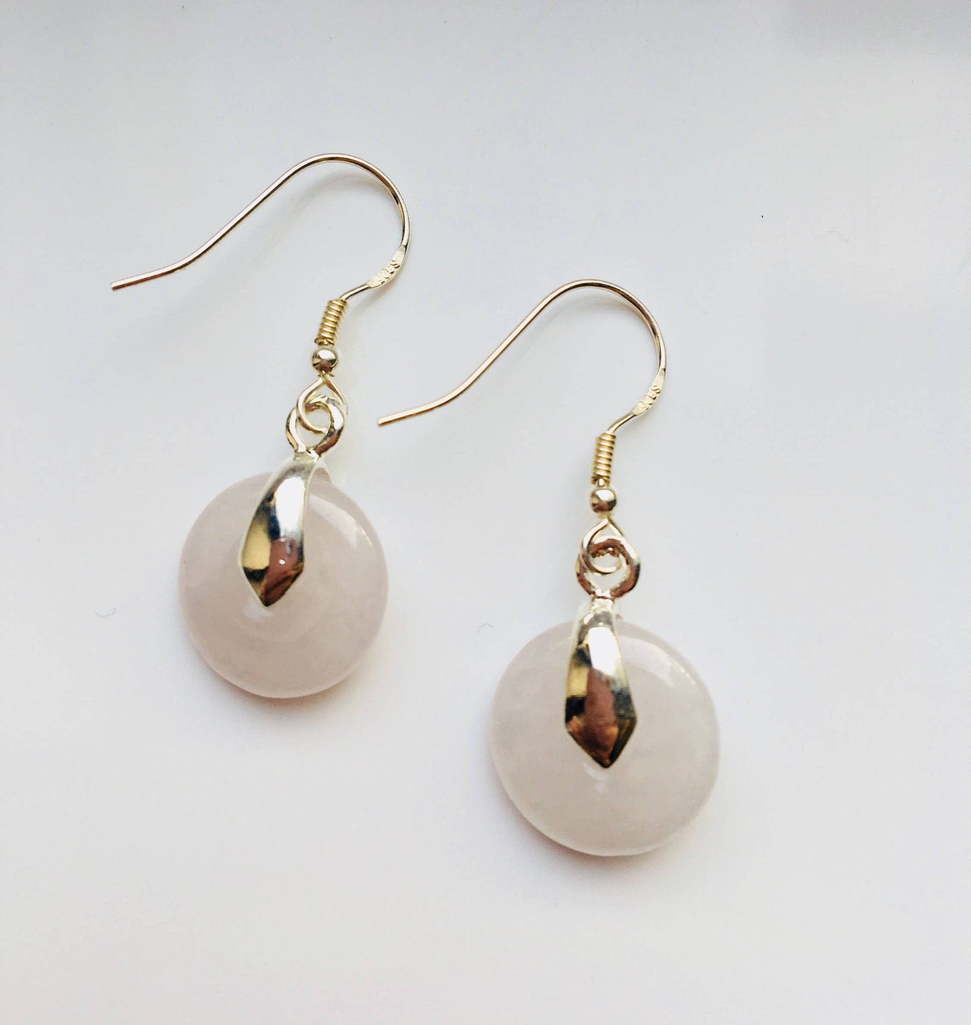 White Jade Circle Earrings.Sterling Silver Round Earrings.Jade Hanging Earrings.Jade Donut Earrings.Silver Jade Earrings.Natural Jade