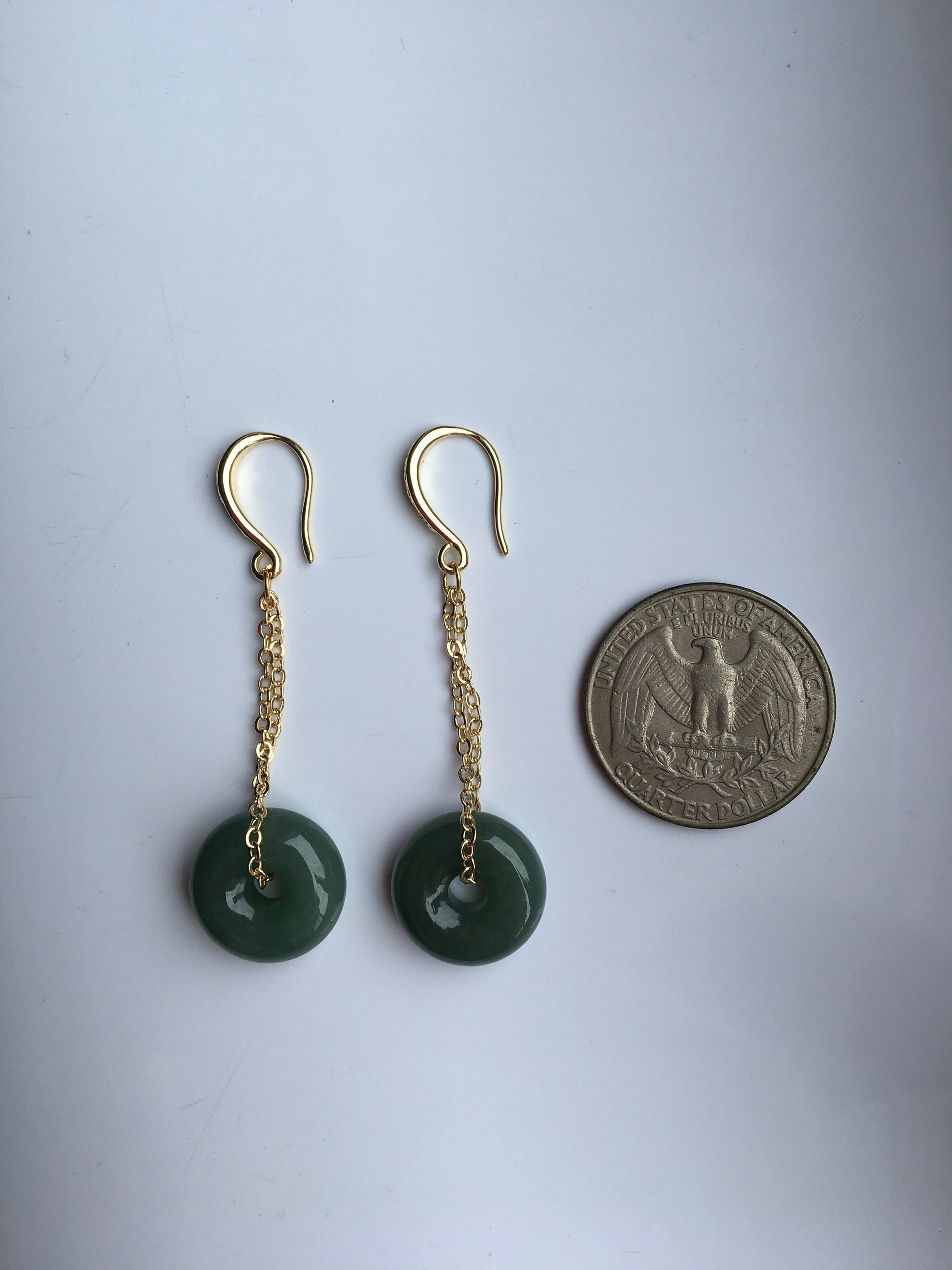 Dark Green Jade Donut Earrings.Vintage Jade Circle Earrings.Jade Drop Earrings Gold.Long Dangle Jade Earrings.Natural Round Jade Jewelry