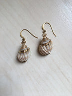 Gold Real Seashell Earrings Collection - Long Ocean Seashell Earring | Hanging Green Conch Beach Vacation Jewelry | Nature inspired Gift