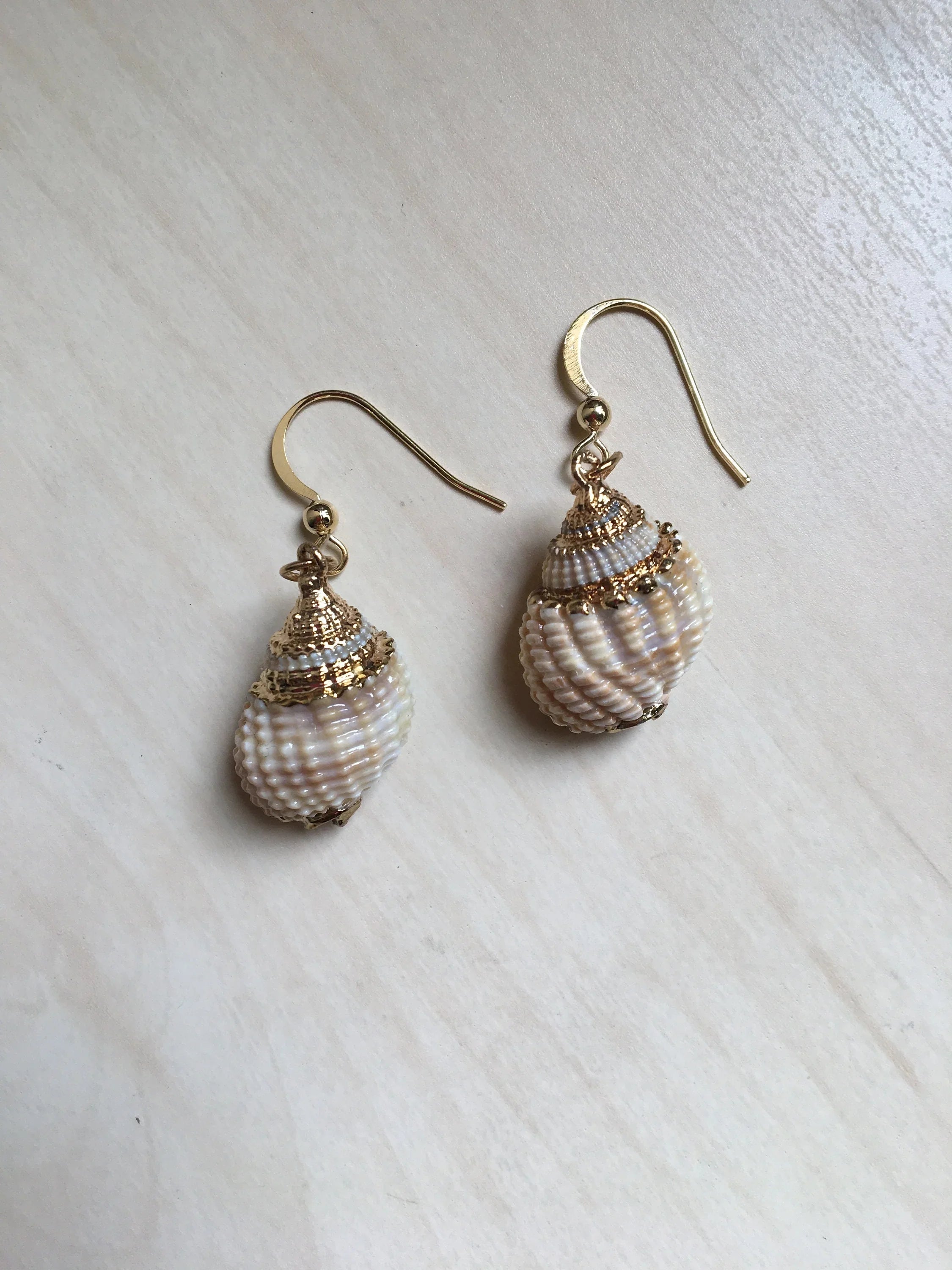 Gold Real Seashell Earrings Collection - Long Ocean Seashell Earring | Hanging Green Conch Beach Vacation Jewelry | Nature inspired Gift