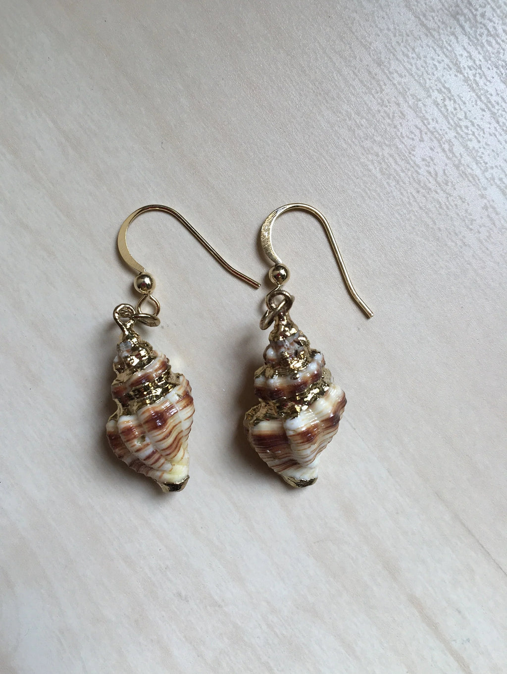 Gold Real Seashell Earrings Collection - Long Ocean Seashell Earring | Hanging Green Conch Beach Vacation Jewelry | Nature inspired Gift
