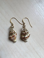 Gold Real Seashell Earrings Collection - Long Ocean Seashell Earring | Hanging Green Conch Beach Vacation Jewelry | Nature inspired Gift
