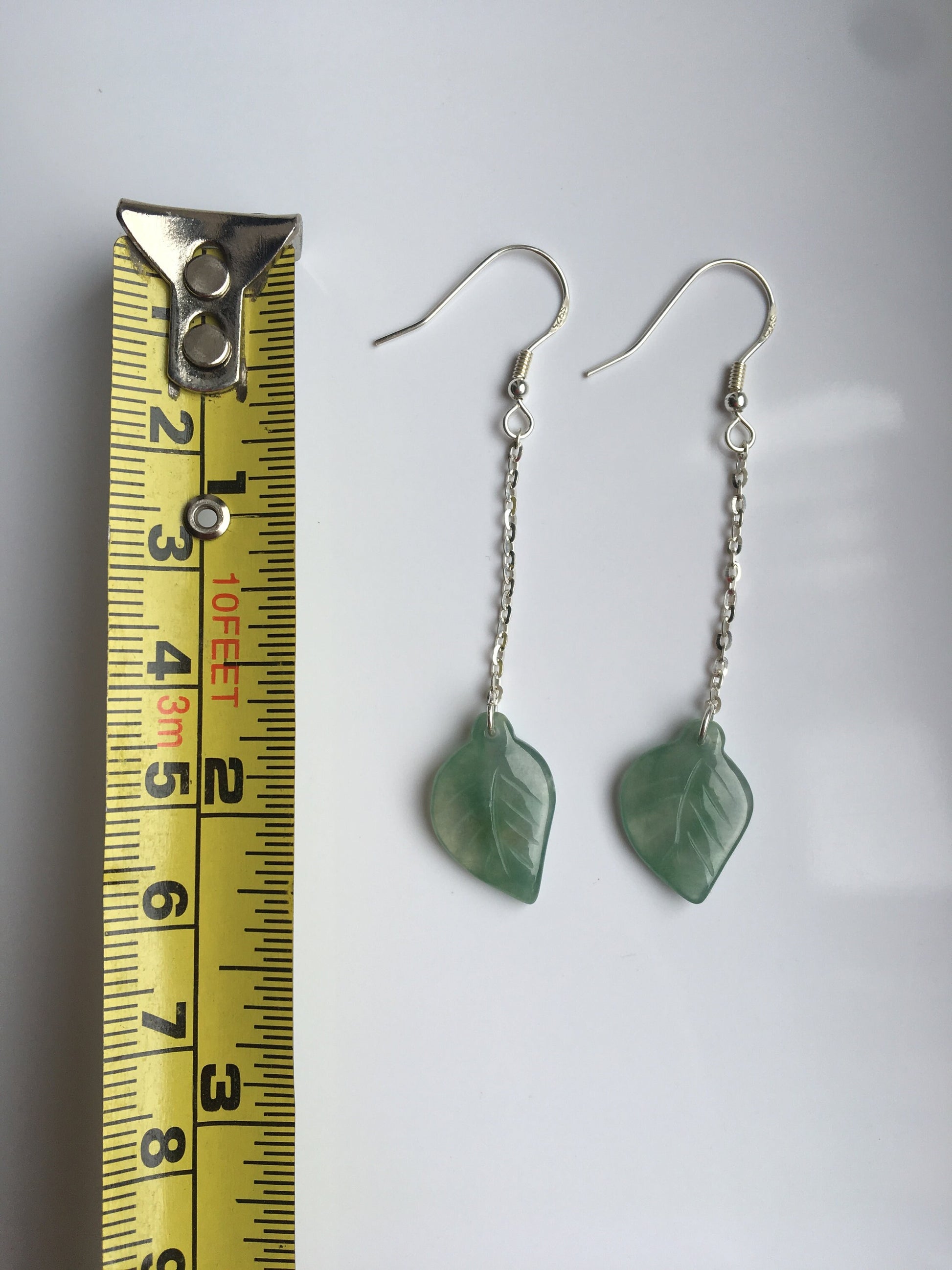 Icy Green Jade Leaf Earrings.Hanging leaves Earrings.Sterling Silver Jade Jewelry.Genuine Jade Jewelry.Nature inspired.Gift for her