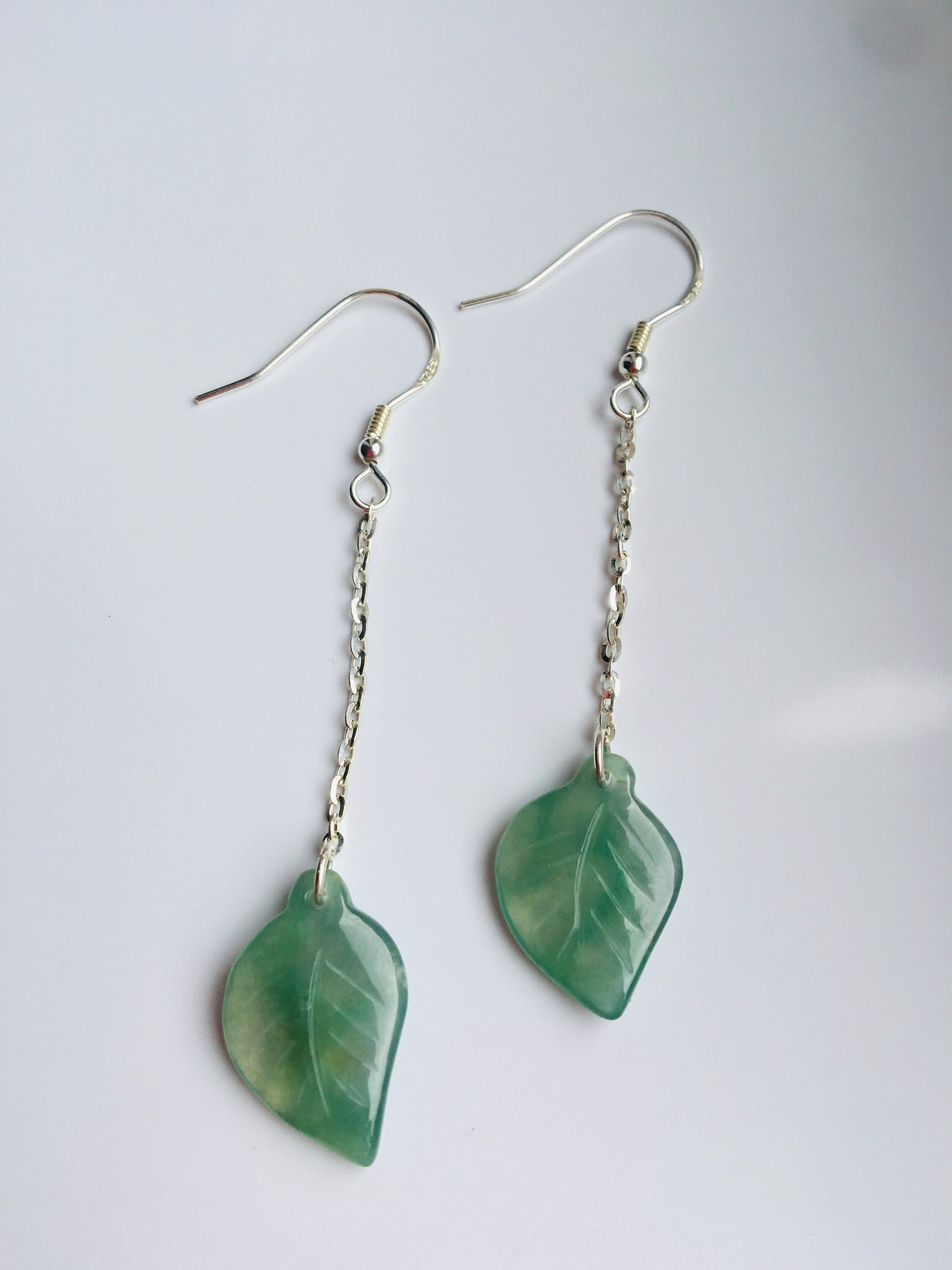 Icy Green Jade Leaf Earrings.Hanging leaves Earrings.Sterling Silver Jade Jewelry.Genuine Jade Jewelry.Nature inspired.Gift for her