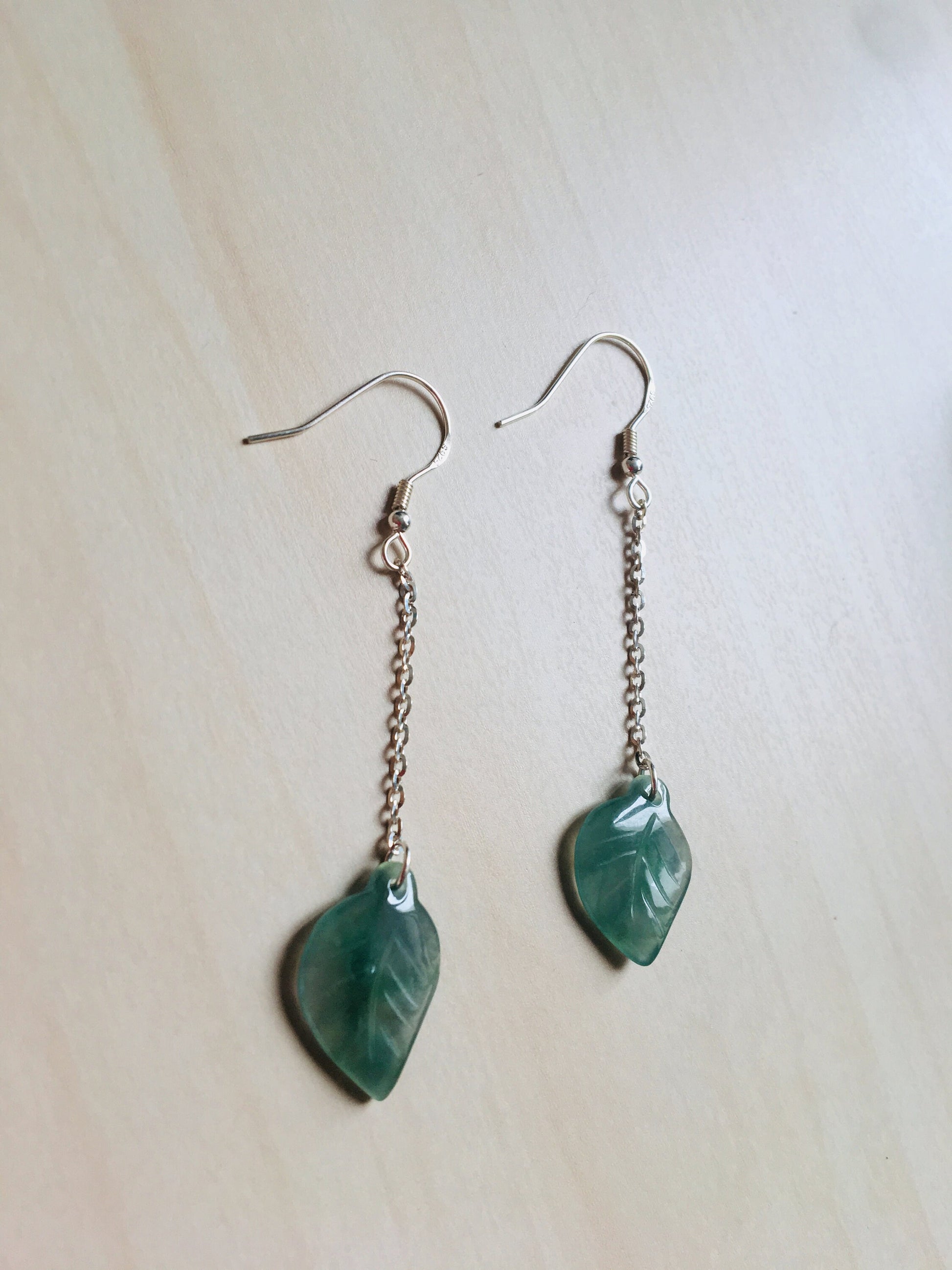 Icy Green Jade Leaf Earrings.Hanging leaves Earrings.Sterling Silver Jade Jewelry.Genuine Jade Jewelry.Nature inspired.Gift for her