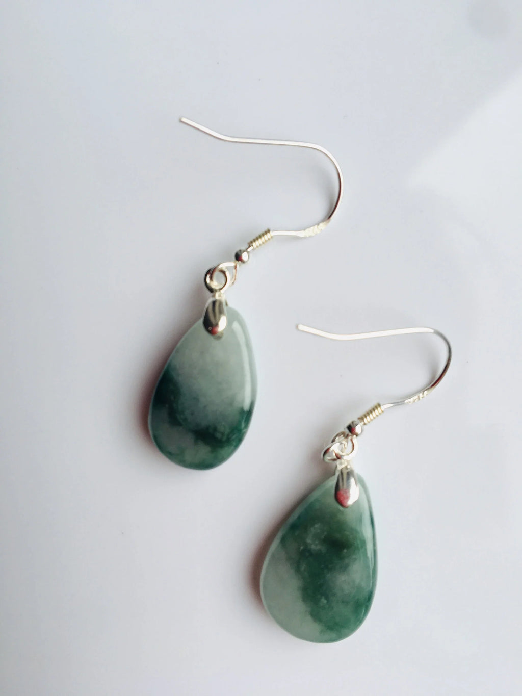 Genuine Myanmar Jade Earrings.Jade Teardrop Earrings.Green Teardrop Earrings.Silver Teardrop Earrings.Vintage White Jade Jewelry.Natural