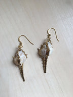Gold Real Seashell Earrings Collection - Long Ocean Seashell Earring | Hanging Green Conch Beach Vacation Jewelry | Nature inspired Gift