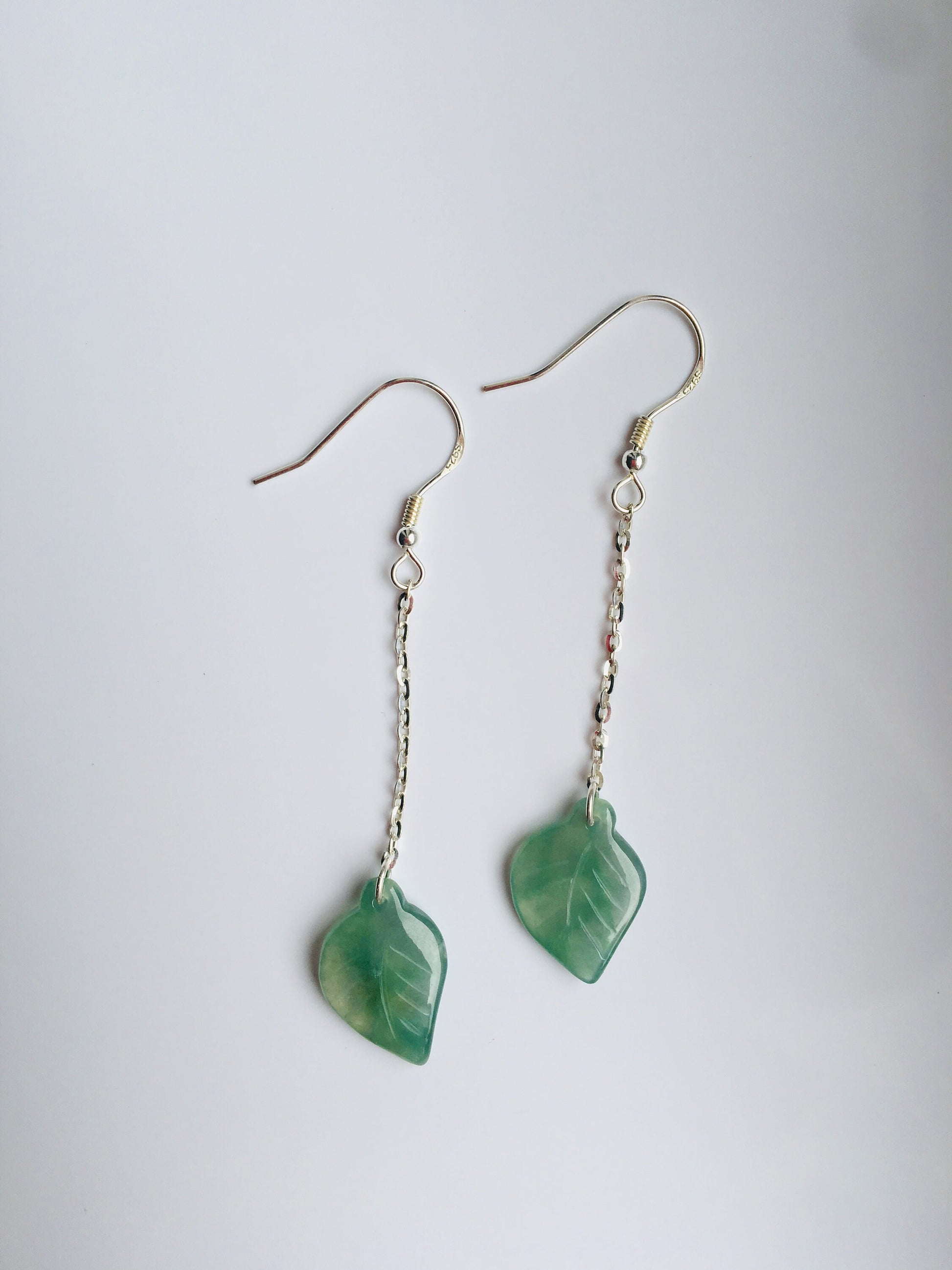 Icy Green Jade Leaf Earrings.Hanging leaves Earrings.Sterling Silver Jade Jewelry.Genuine Jade Jewelry.Nature inspired.Gift for her