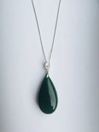 Big Teardrop Jade Pendant.Dark Green Jade Necklace.Jade Silver Necklace.Green Gemstone Jewelry.Gift for her