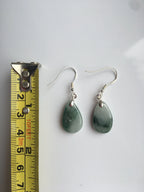Genuine Myanmar Jade Earrings.Jade Teardrop Earrings.Green Teardrop Earrings.Silver Teardrop Earrings.Vintage White Jade Jewelry.Natural