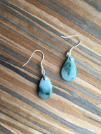 Genuine Myanmar Jade Earrings.Jade Teardrop Earrings.Green Teardrop Earrings.Silver Teardrop Earrings.Vintage White Jade Jewelry.Natural