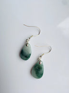 Genuine Myanmar Jade Earrings.Jade Teardrop Earrings.Green Teardrop Earrings.Silver Teardrop Earrings.Vintage White Jade Jewelry.Natural