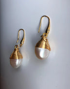 Echte natürliche Perlenohrringe.14k Golddraht Ohrringe.Goldperlenohrringe.Hochzeitsschmuck.Barockperle.Tropfenperlenohrringe