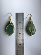 Jade Stein Baum des Lebens Ohrringe.Grün/Rosa Tropfen Anhänger.Gold Baum des Lebens.Boho Schmuck.Wire Wrap Schmuck.Geburtsstein Geschenk für Sie