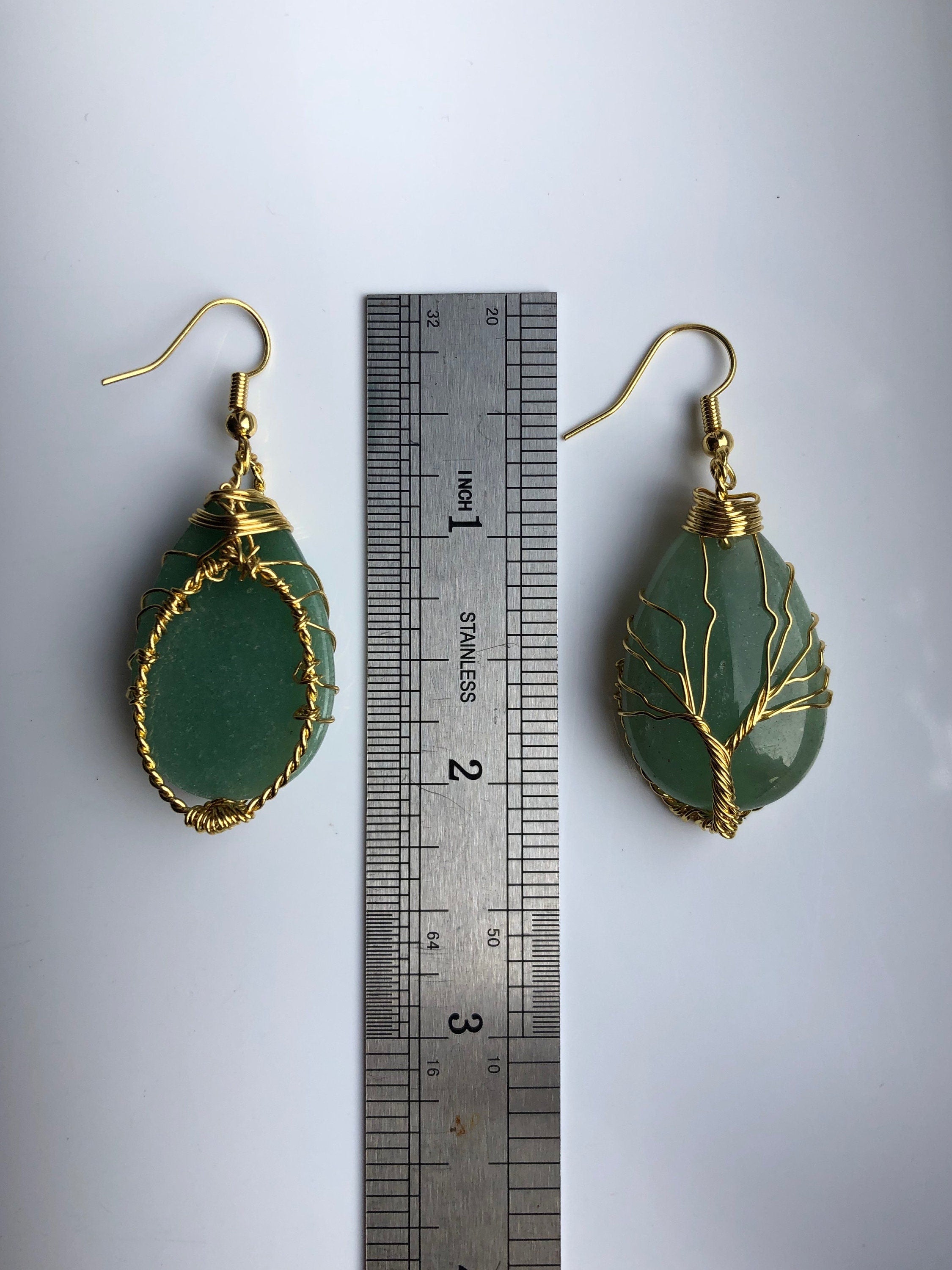 Jade Stein Baum des Lebens Ohrringe.Grün/Rosa Tropfen Anhänger.Gold Baum des Lebens.Boho Schmuck.Wire Wrap Schmuck.Geburtsstein Geschenk für Sie