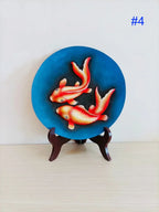 Chinese Flower Fish Folk Art Wood Carving.Antique Tabletop Painting Collection.Asian Home Wall Decor Round Feng Shui Plaques Panel.Gift