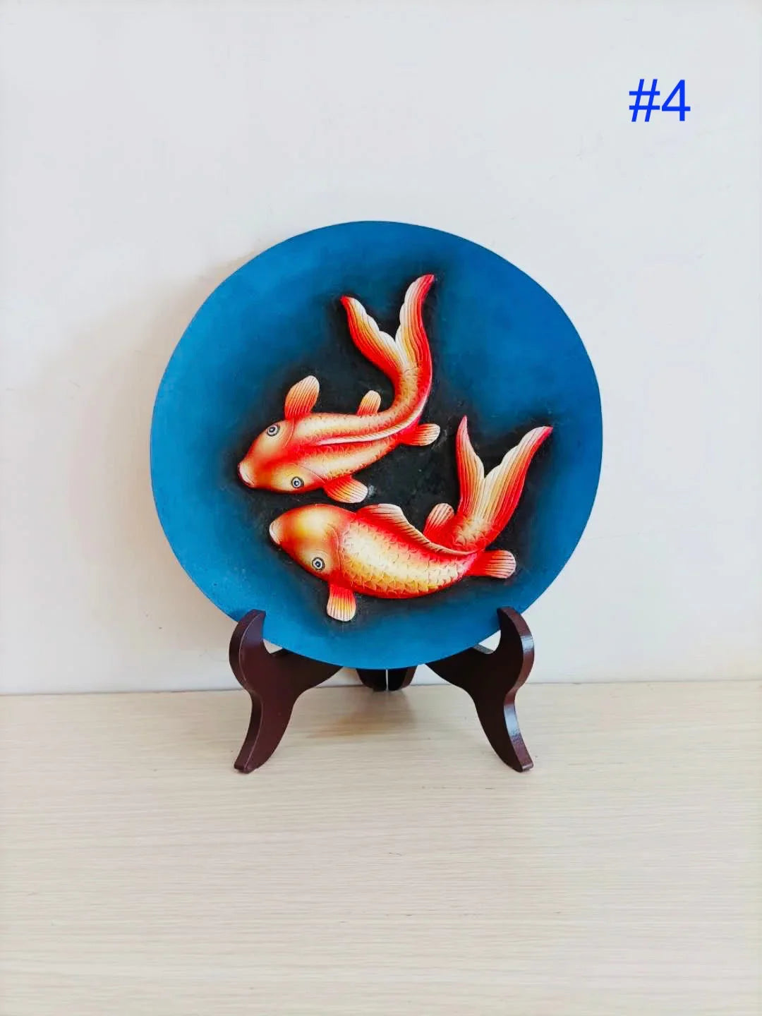 Chinesische Blume Fisch Volkskunst Holzschnitzerei.Antike Tischmalerei Sammlung.Asiatische Wohnwanddekoration Runde Feng Shui Plaketten Panel.Geschenk