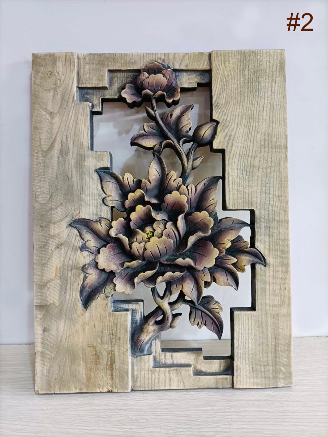 Vintage Chinesische Blumen Volkskunst Holzschnitzerei.Antike Tischmalerei Sammlung.Asiatische Wohnwanddekoration Runde Feng Shui Plaketten Panel.Geschenk