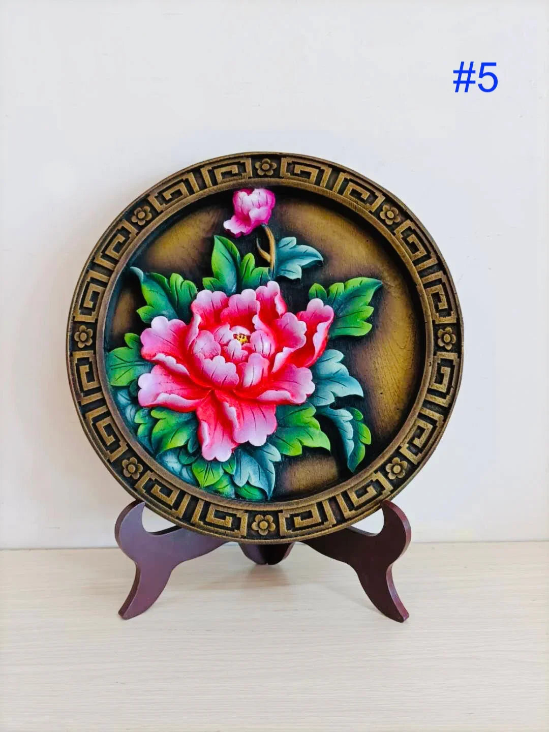 Chinesische Blume Fisch Volkskunst Holzschnitzerei.Antike Tischmalerei Sammlung.Asiatische Wohnwanddekoration Runde Feng Shui Plaketten Panel.Geschenk