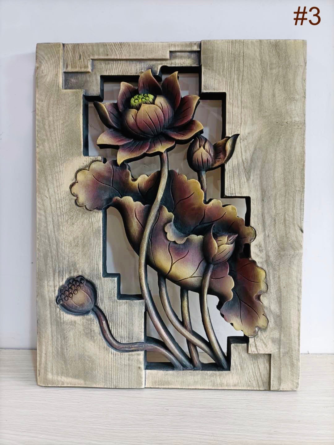 Vintage Chinesische Blumen Volkskunst Holzschnitzerei.Antike Tischmalerei Sammlung.Asiatische Wohnwanddekoration Runde Feng Shui Plaketten Panel.Geschenk