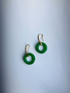 18K Gold Plated Dark Green Jade Donut Earrings.Real Jade Circle Earrings.Round Jade Earrings.Pi Disc Jewelry.Vintage Chinese Jade.Gift