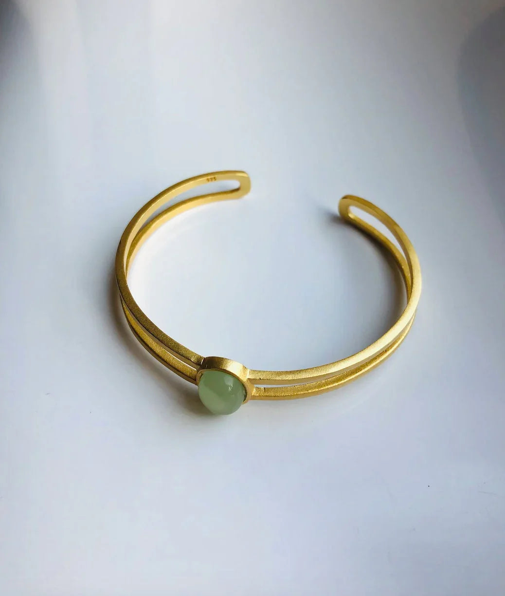 Gold Minimalistic Bangle.Green Jade Bracelets.Jade Adjustable Bangles.Modern 14k Gold Cuff.Jade Beads Jewelry.Light green real chinese jade
