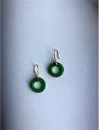 18K Gold Plated Dark Green Jade Donut Earrings.Real Jade Circle Earrings.Round Jade Earrings.Pi Disc Jewelry.Vintage Chinese Jade.Gift